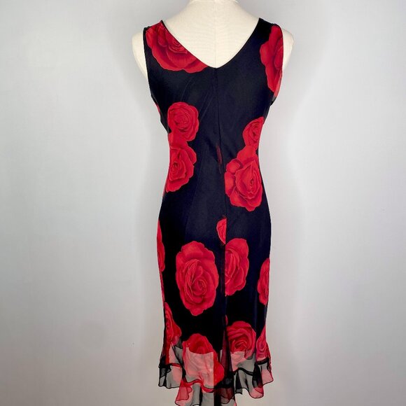 Jessica - Red Rose Print Black Mini Dress - Picture 7 of 9